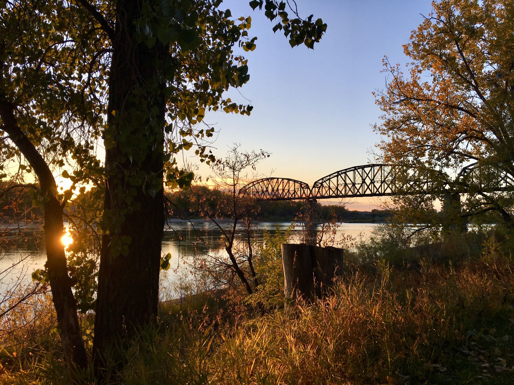 Sunset Over Iconic Railroad Bridge Bismarck